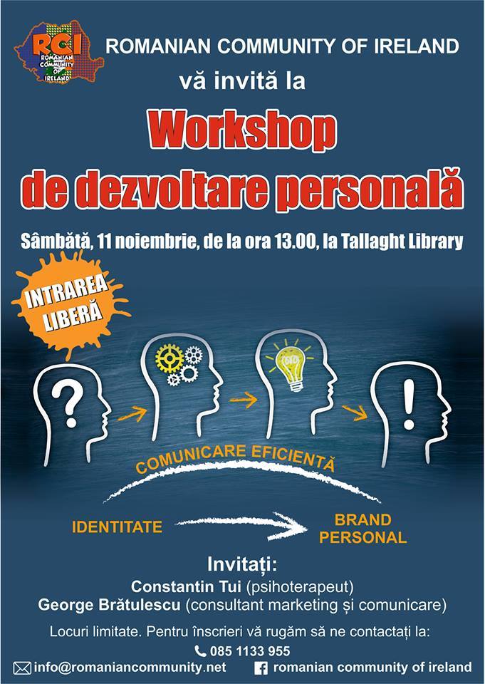 Workshop de dezvoltare personală - Tallaght Library, 11 noiembrie 2017
